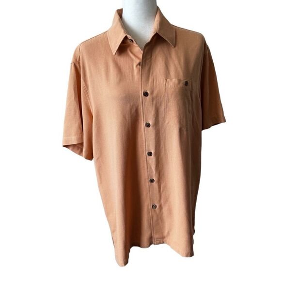 Silk Icon Peach Shirt Short Sleeve 100% Silk Pocket SZ L - Picture 11 of 11